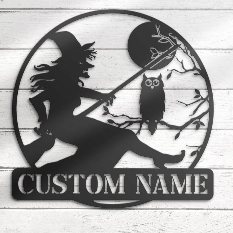 Custom Halloween Metal Sign with Witch and Owl for Home Décor