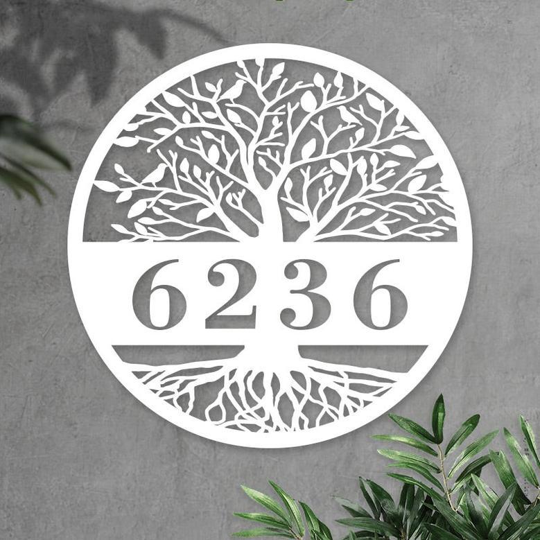 Custom Tree Of Life Metal House Numbers Sign – Personalized Home Décor