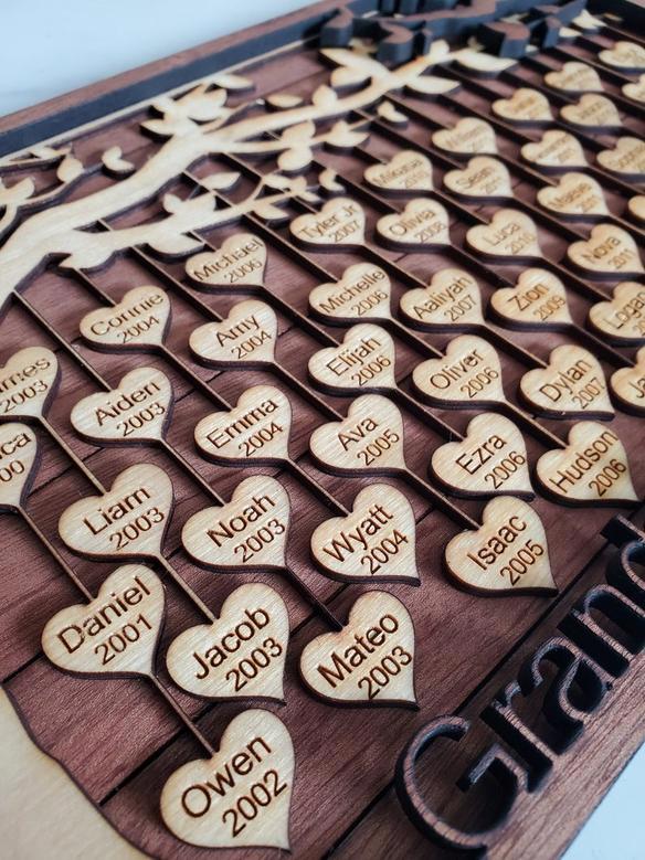 Engraved Wooden Family Tree Wall Hanging – Custom Gift for Anniversary, Wedding, or Birthday