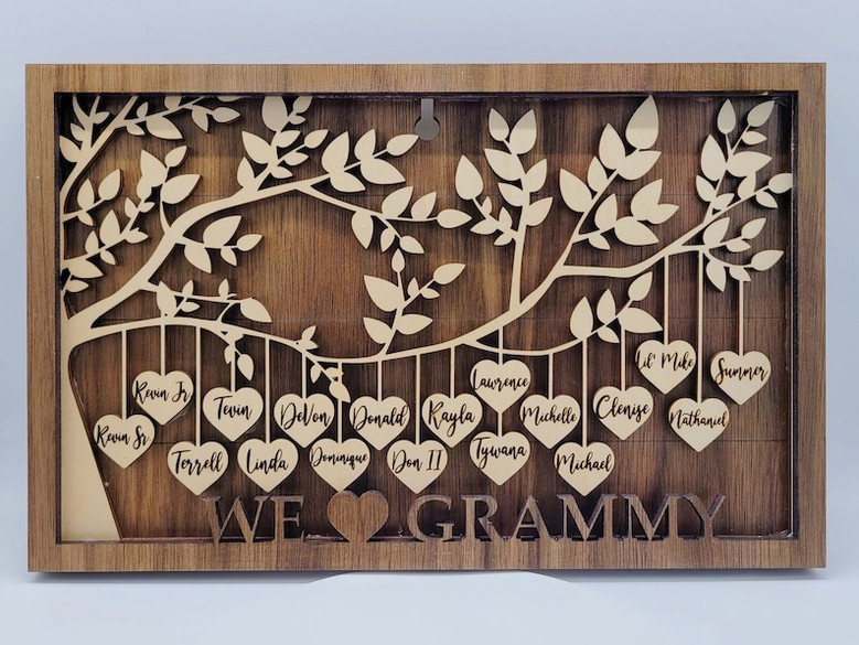 Family Tree Layered Wood Sign – Custom Family Name Gift for Mom, Grandma