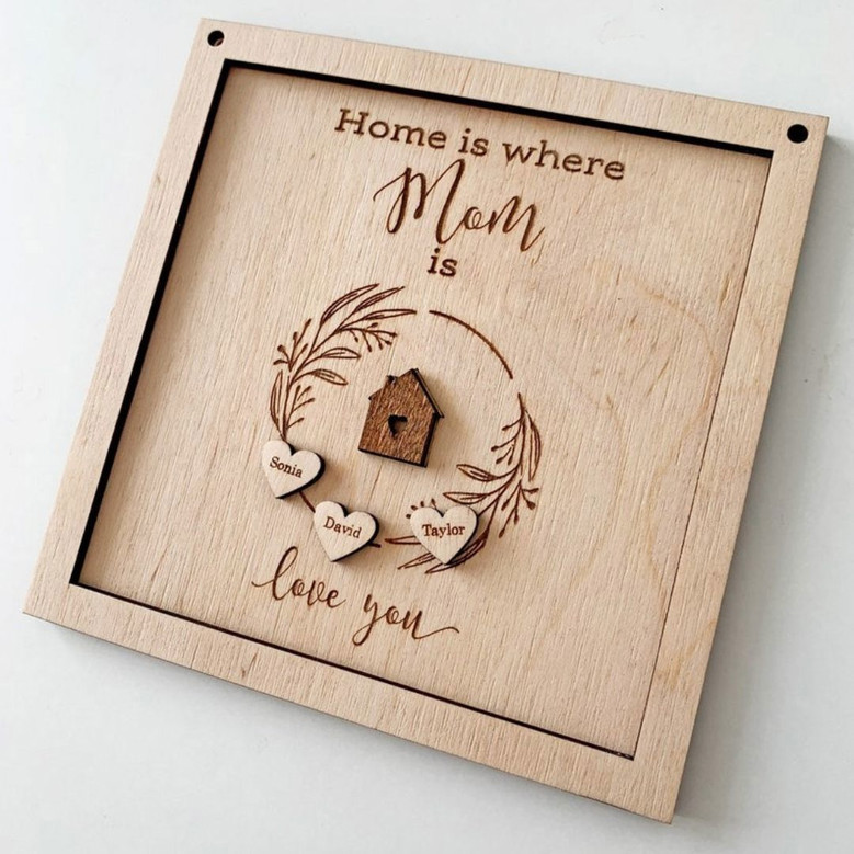 Home is Where Mom Is - Layer Wood Sign Mother's Day Gift from Kids