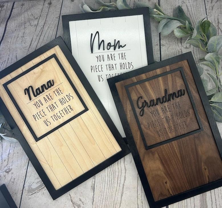 Custom Layered Wood Puzzle Sign – Engraved Family Names, Unique Gift for Mom