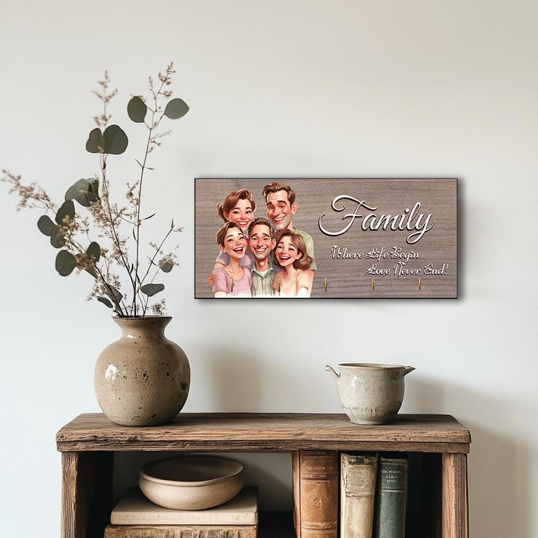 Personalized Happy Family Caricature Key Holder for Home Decor