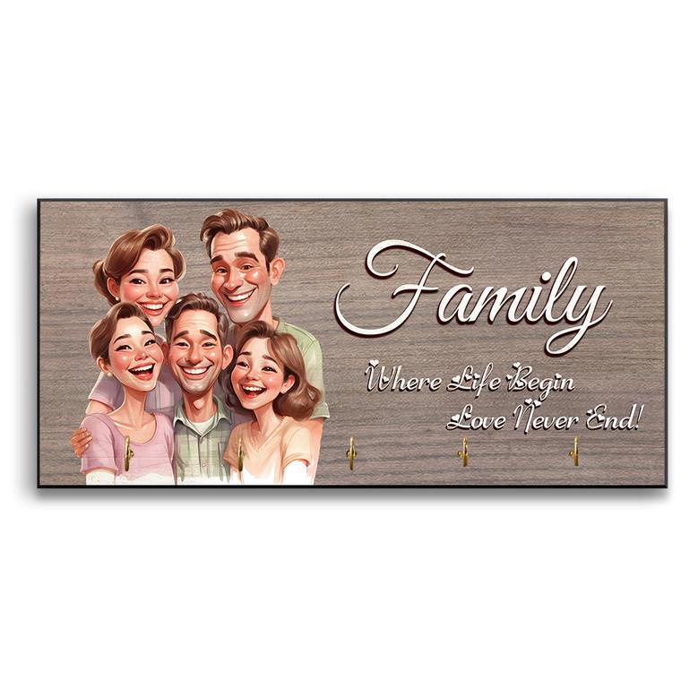 Personalized Happy Family Caricature Key Holder for Home Decor