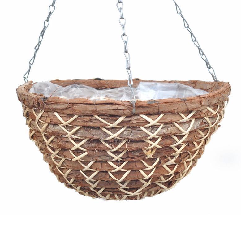 Antique Hanging Planter in Brown Wicker for Natural Home Decor