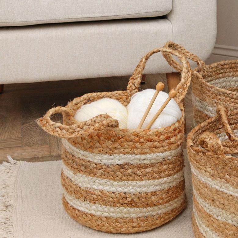 Classic Round Foldable Woven Storage Basket for Laundry