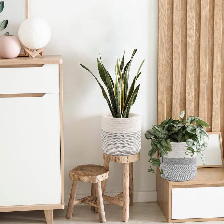 Cotton Rope Indoor Plant Basket for Storage and Organization