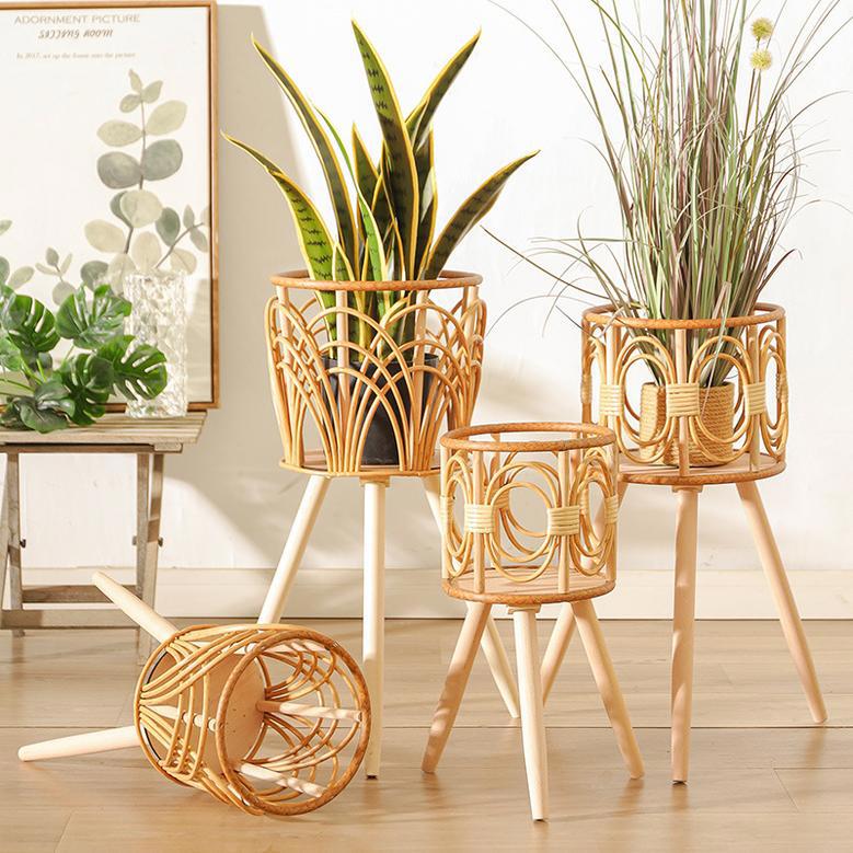 Creative Rattan Flower Rack for Living Room and Balcony