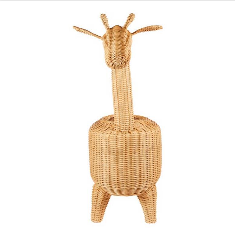 Cute Handwoven Giraffe Head Wicker Basket for Kids