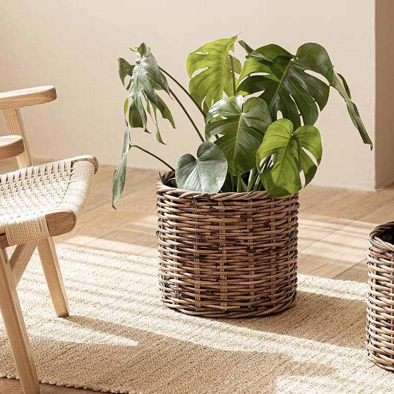 Hand-Woven Rattan Flower Basket for Rustic Home Decor