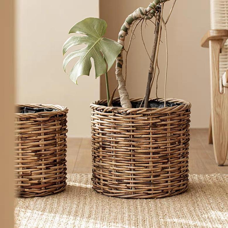 Hand-Woven Rattan Flower Basket for Rustic Home Decor