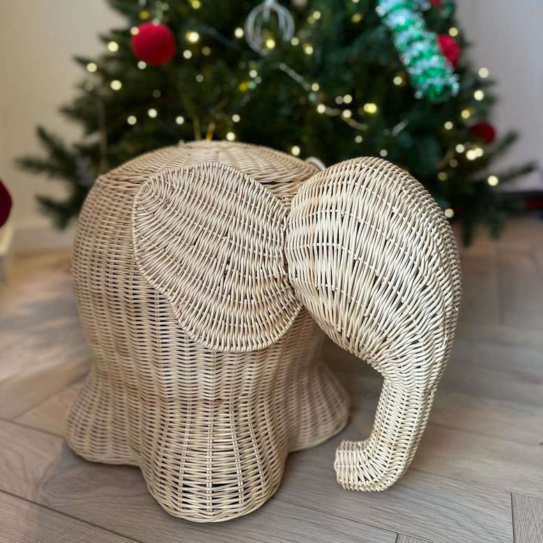 Rattan Elephant Storage Basket - Wicker Hamper for Kids Room ...