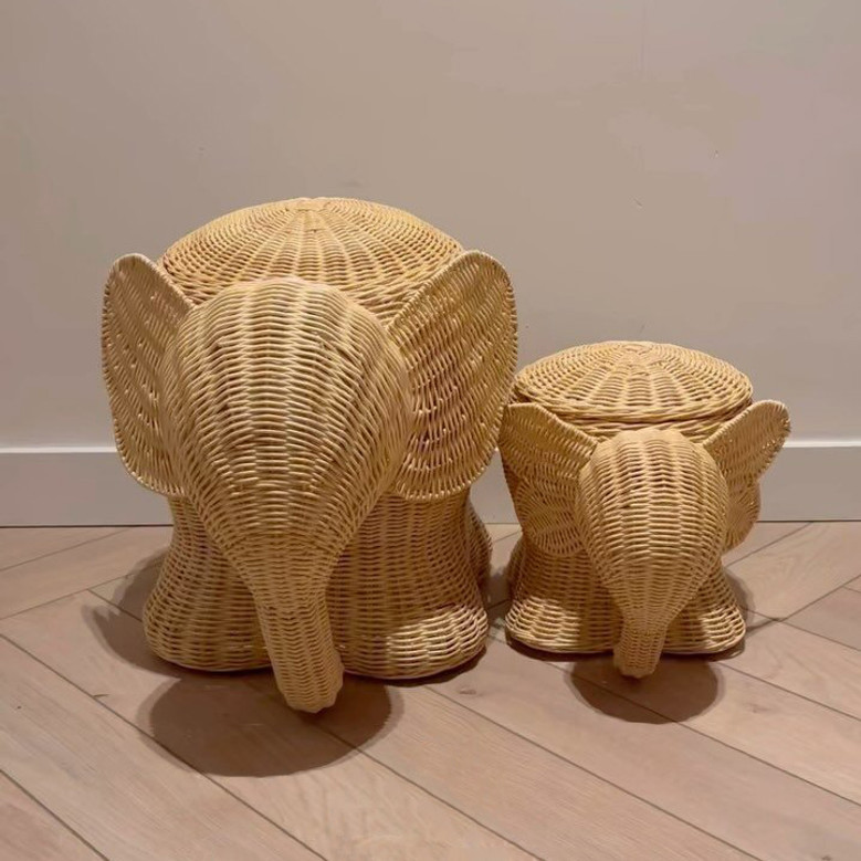 Rattan Elephant Storage Basket - Wicker Hamper for Kids Room ...