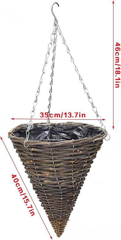 Handmade Cone Rattan Wall Planter Basket with Plastic Liner