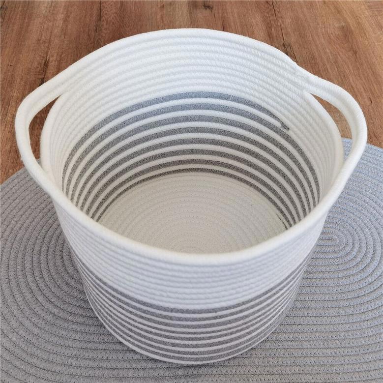 Handmade Round Woven Cotton Rope Laundry Basket with Handle