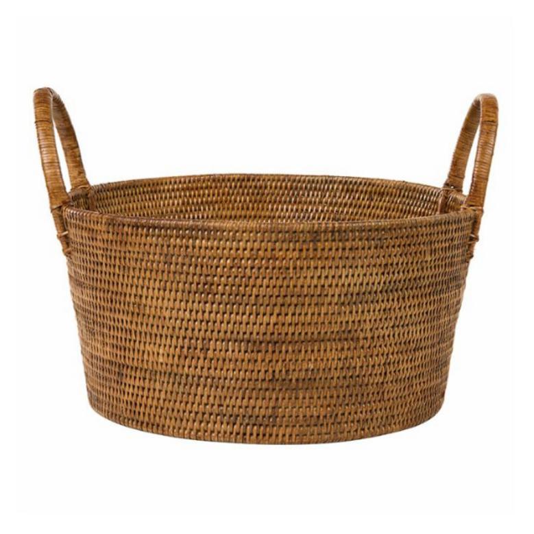 Handmade Round Woven Rattan Storage Basket for Home Decor