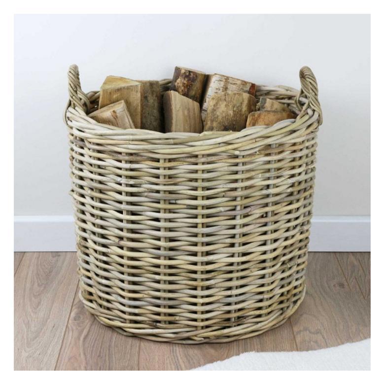 Handmade Round Woven Rattan Storage Basket for Home Decor