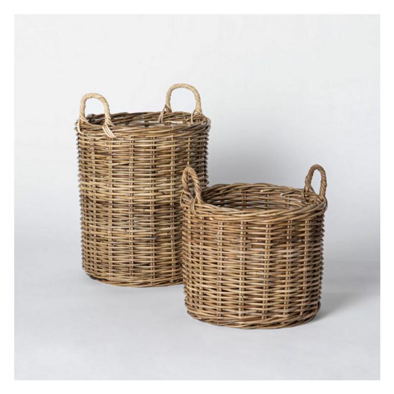 Handmade Round Woven Rattan Storage Basket for Home Decor