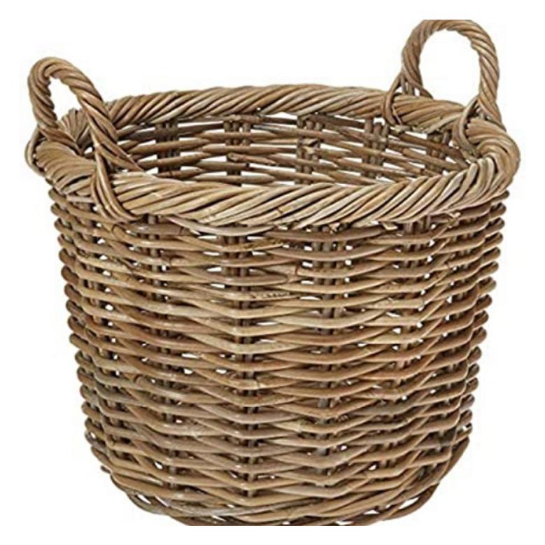 Handmade Round Woven Rattan Storage Basket for Home Decor