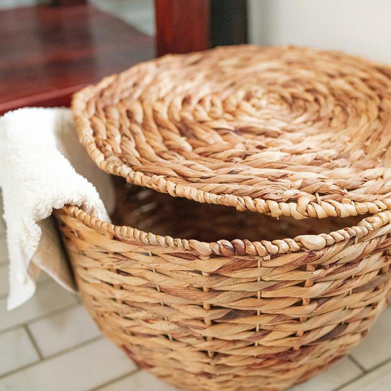 Handmade Water Hyacinth Woven Storage Basket for Living Room Decor