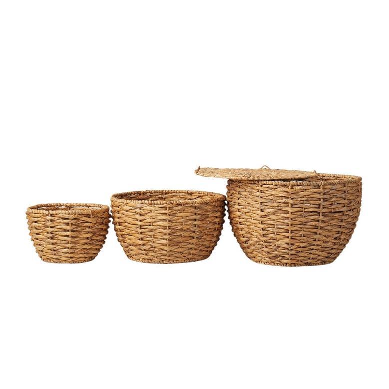 Handmade Water Hyacinth Woven Storage Basket for Living Room Decor