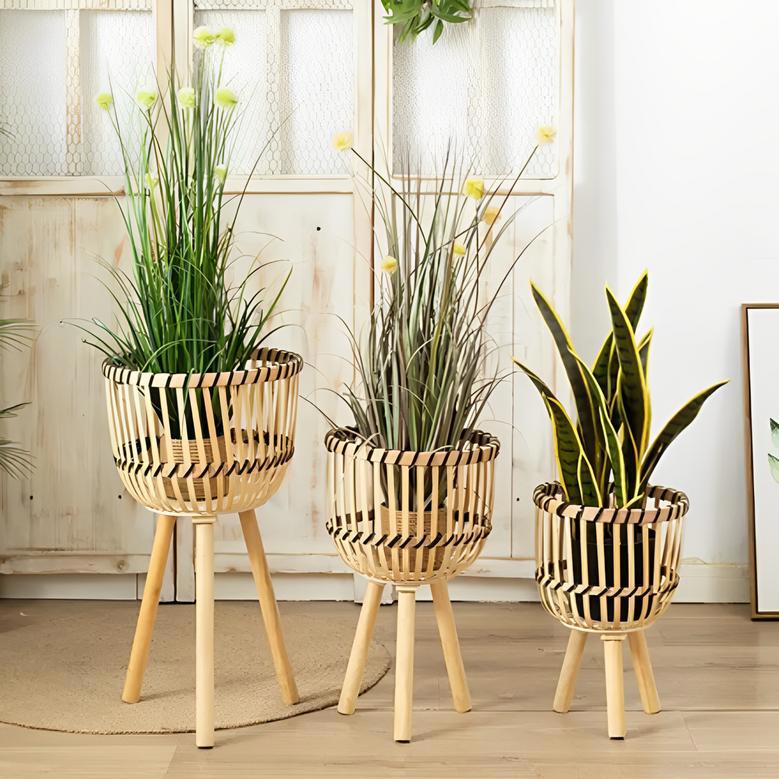 Natural Woven Rattan Basket for Flower Pots and Home Decoration