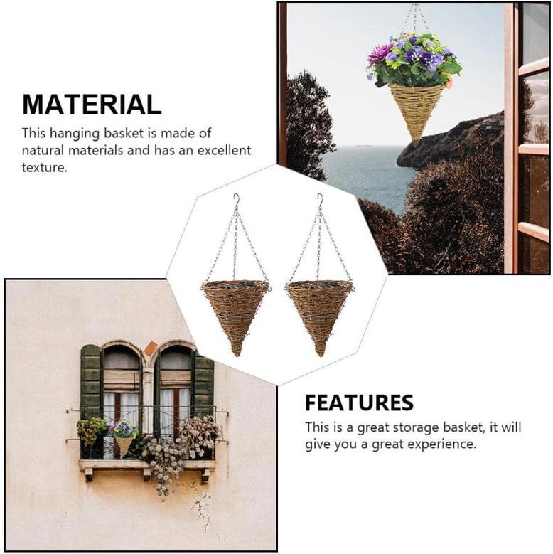 Outdoor Hanging Basket for Plants - Cone Shaped Wicker Pot