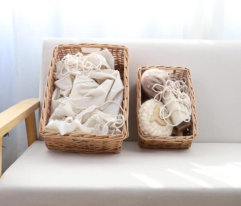 Rectangular Wicker Storage Basket for Organizing Bathroom