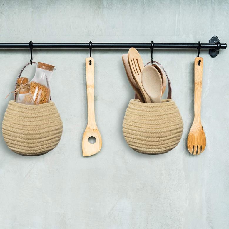 Stylish Woven Hanging Storage Basket for Plants and Kitchenware