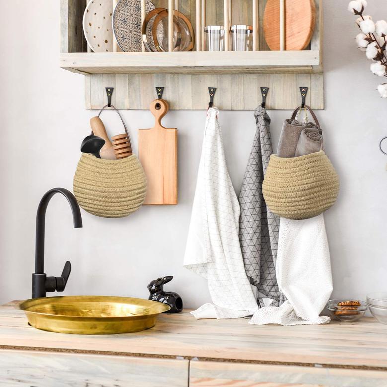 Stylish Woven Hanging Storage Basket for Plants and Kitchenware