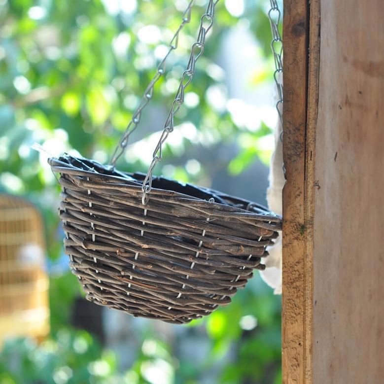 Vintage Hanging Rattan Flower Pot for Indoor Arrangements