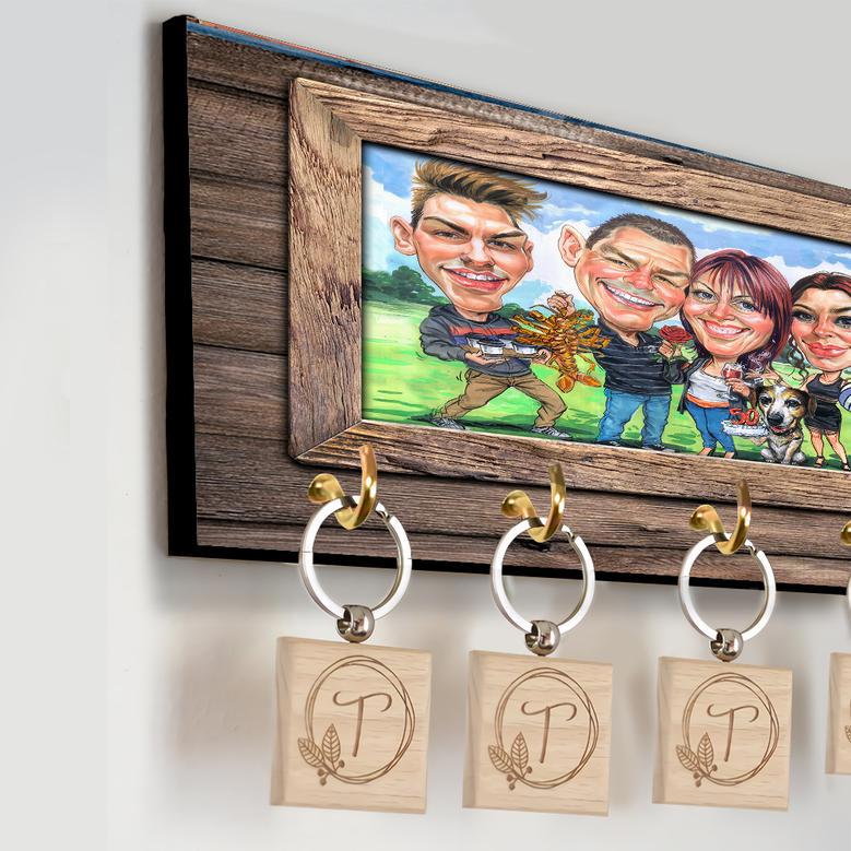 In My Family, Crazy is a Compliment – Rustic Caricature Family Key Holder for Home Decor