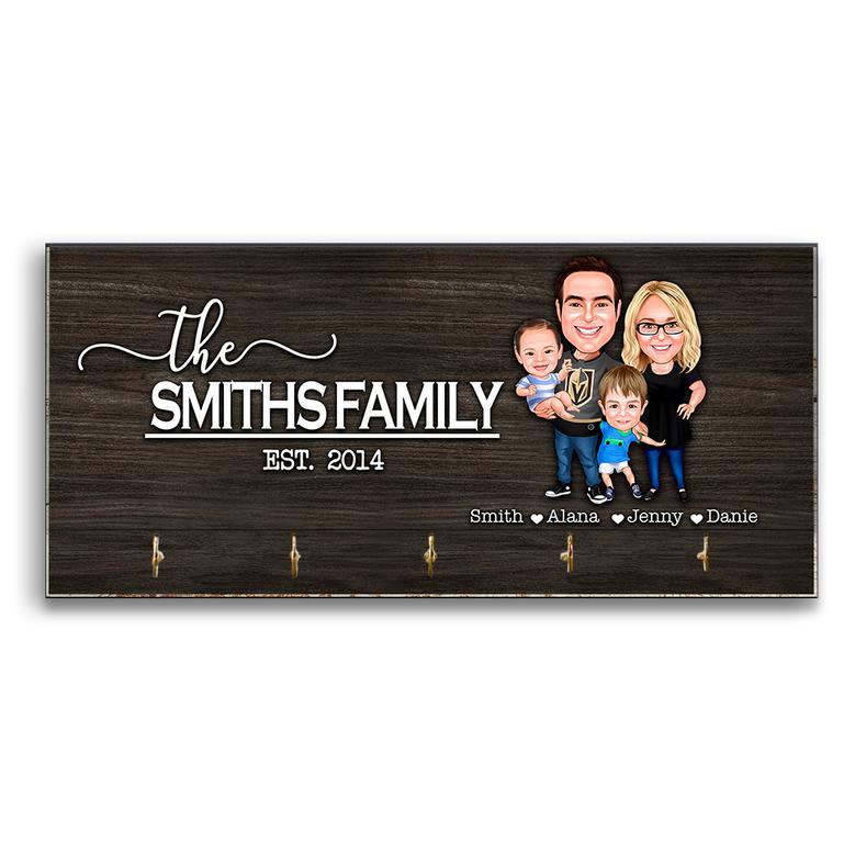 Personalized Happy Family Caricature Key Holder for Home Decor