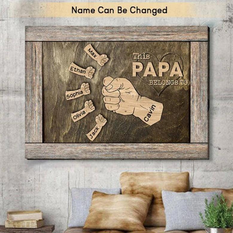 Personalized Papa Fist Bump Canvas Art – Gift for New Dad, Father's Day