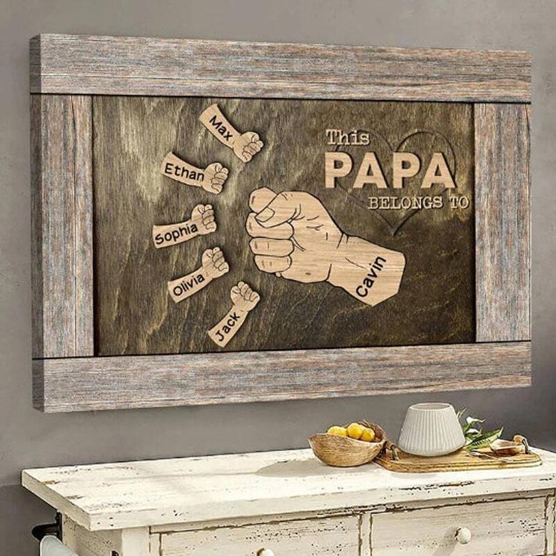 Personalized Papa Fist Bump Canvas Art – Gift for New Dad, Father's Day