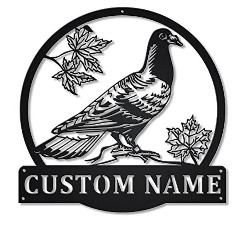 Custom Pigeon Bird Metal Sign – Personalized Family Name Gift for Bird Lovers