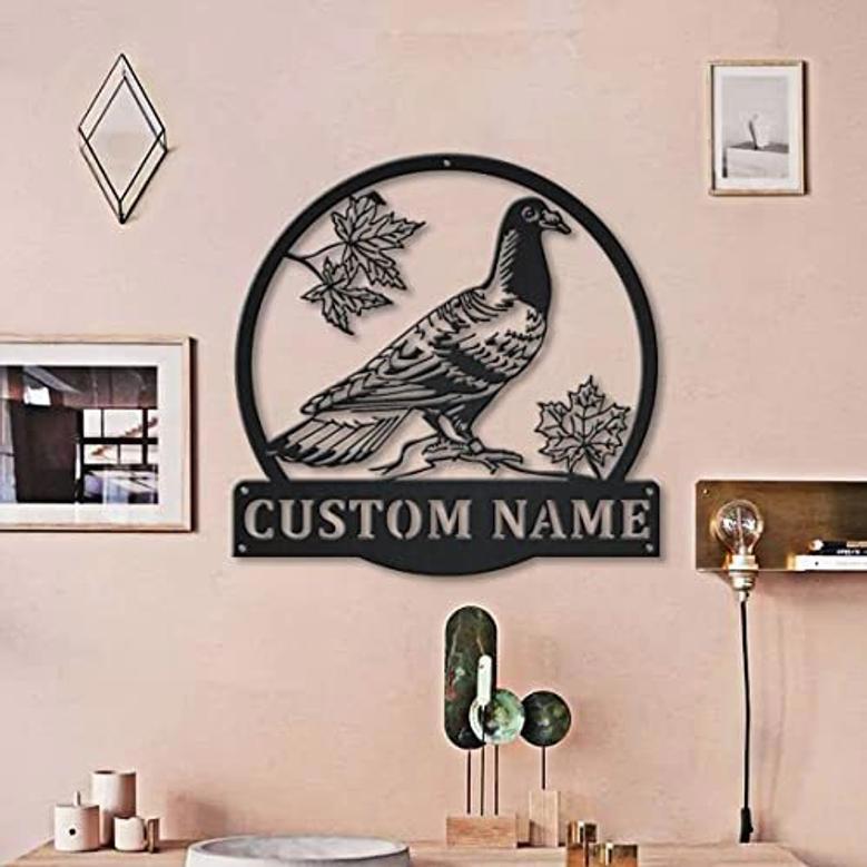 Custom Pigeon Bird Metal Sign – Personalized Family Name Gift for Bird Lovers