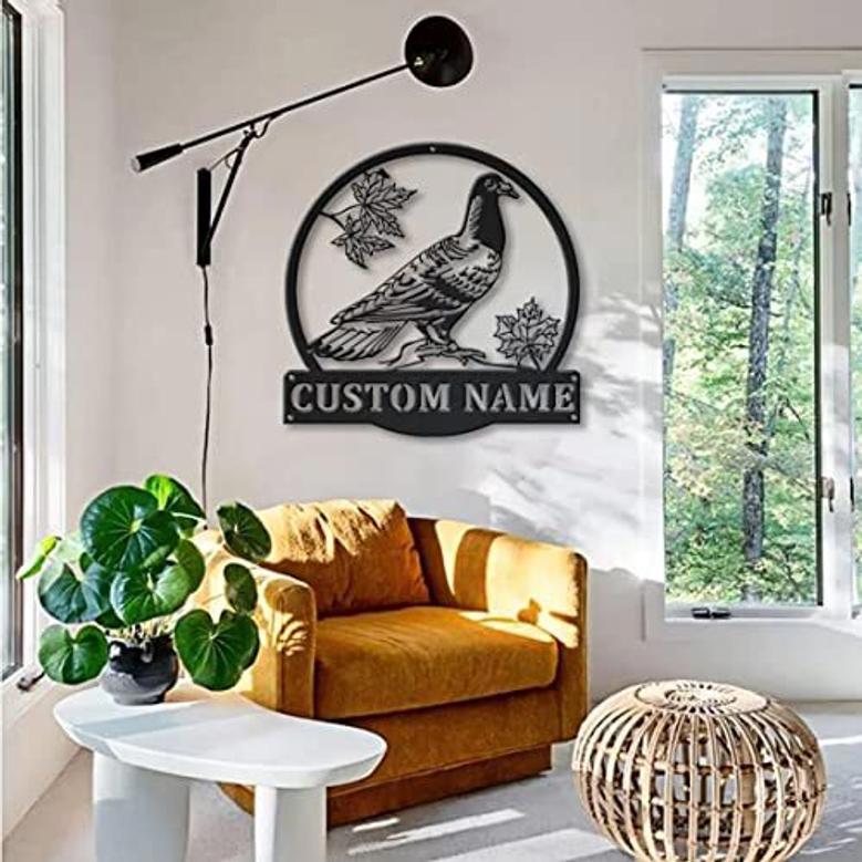 Custom Pigeon Bird Metal Sign – Personalized Family Name Gift for Bird Lovers