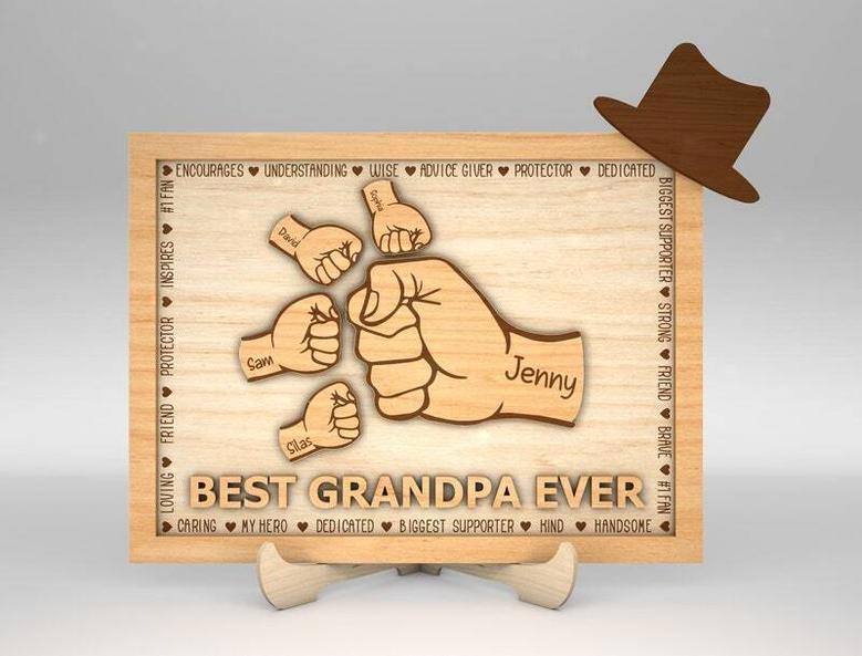 Personalized Dad And Kid Fist Bump Layer Wood Sign Father's Day Gift