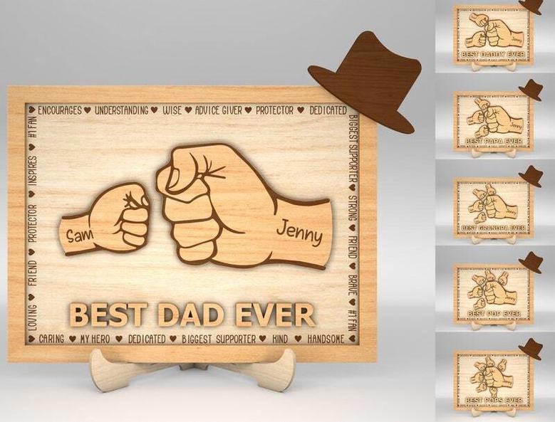 Personalized Dad And Kid Fist Bump Layer Wood Sign Father's Day Gift