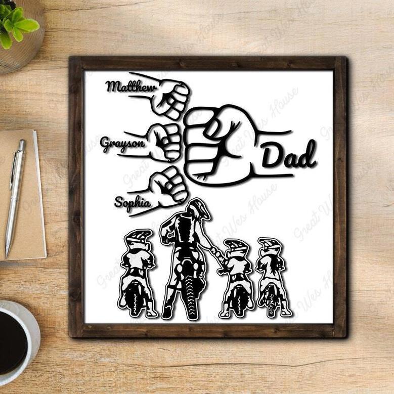 Custom Motocross Dad And Kids Wooden Sign For Home Decor