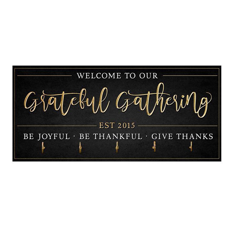 Grateful Gathering Key Holder, Personalized Gratitude Sign, Rustic Family Wall Decor