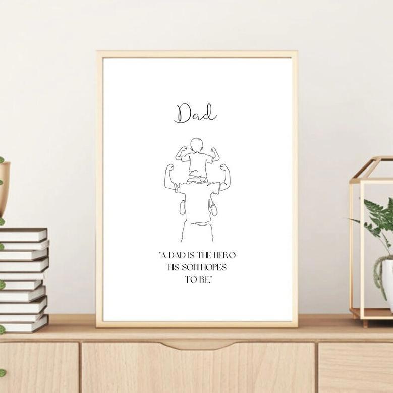 Father And Son Line Art Custom Canvas Gift For Hero Dad