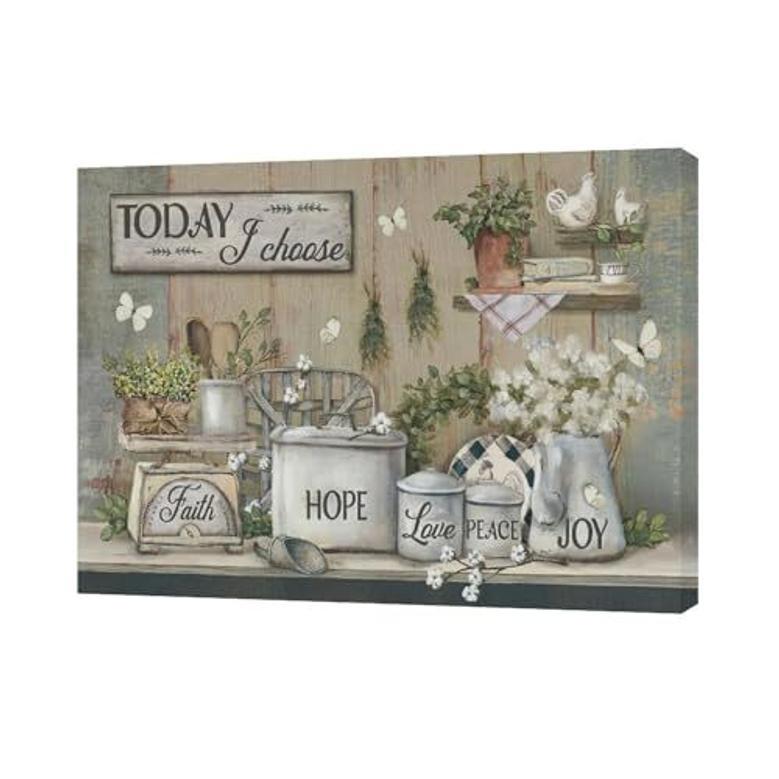 Country Kitchen Canvas – Rustic Wall Art and Positive Quotes Today I Choose Joy