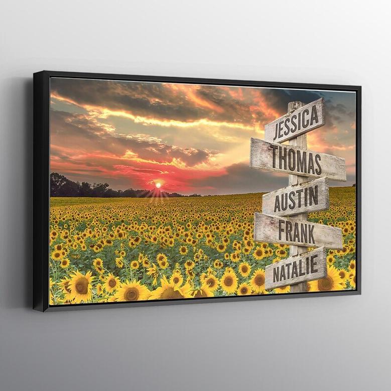 Personalized Sunrise Sunflower Canvas Art – Custom Multi-Names Family Wall Decor