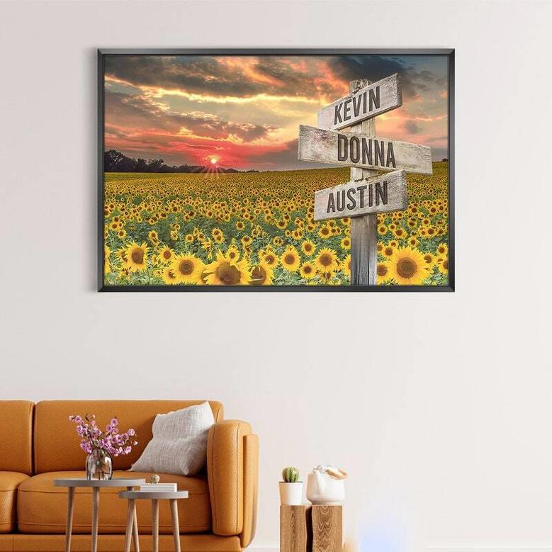 Personalized Sunrise Sunflower Canvas Art – Custom Multi-Names Family Wall Decor