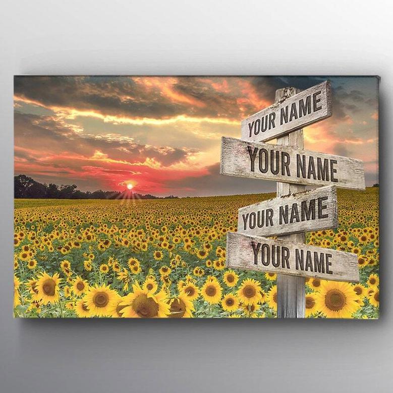 Personalized Sunrise Sunflower Canvas Art – Custom Multi-Names Family Wall Decor