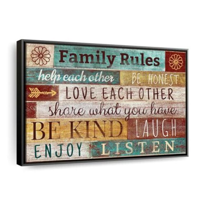 Elephant Family Rules Typography Canvas – Inspiring Quote Wall Art for Living Room Decor