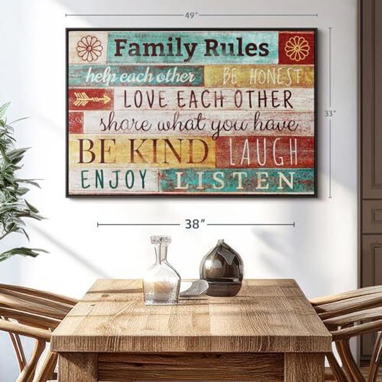 Elephant Family Rules Typography Canvas – Inspiring Quote Wall Art for Living Room Decor