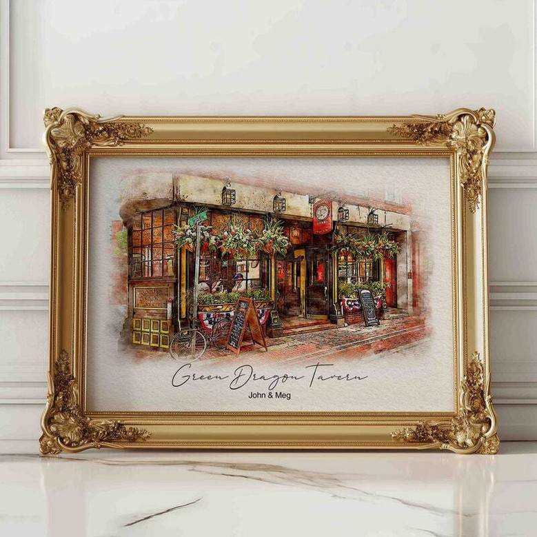 Our First Meeting Spot - Custom Watercolor Wedding Canvas Gift